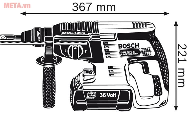 Kích thước của máy khoan búa dùng pin Bosch GBH 36V-Li.